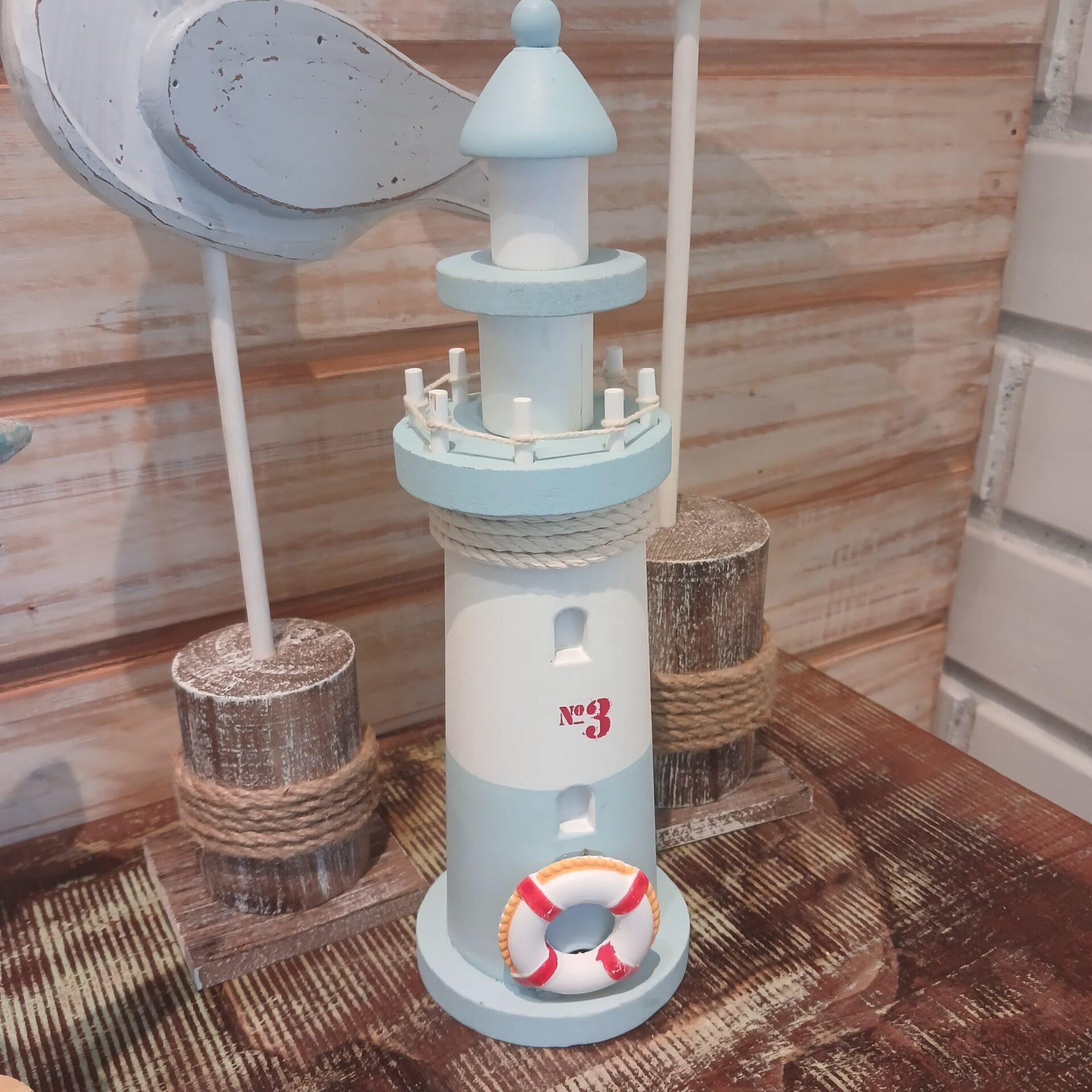 Farol decorativo madeira náutico 28 CM