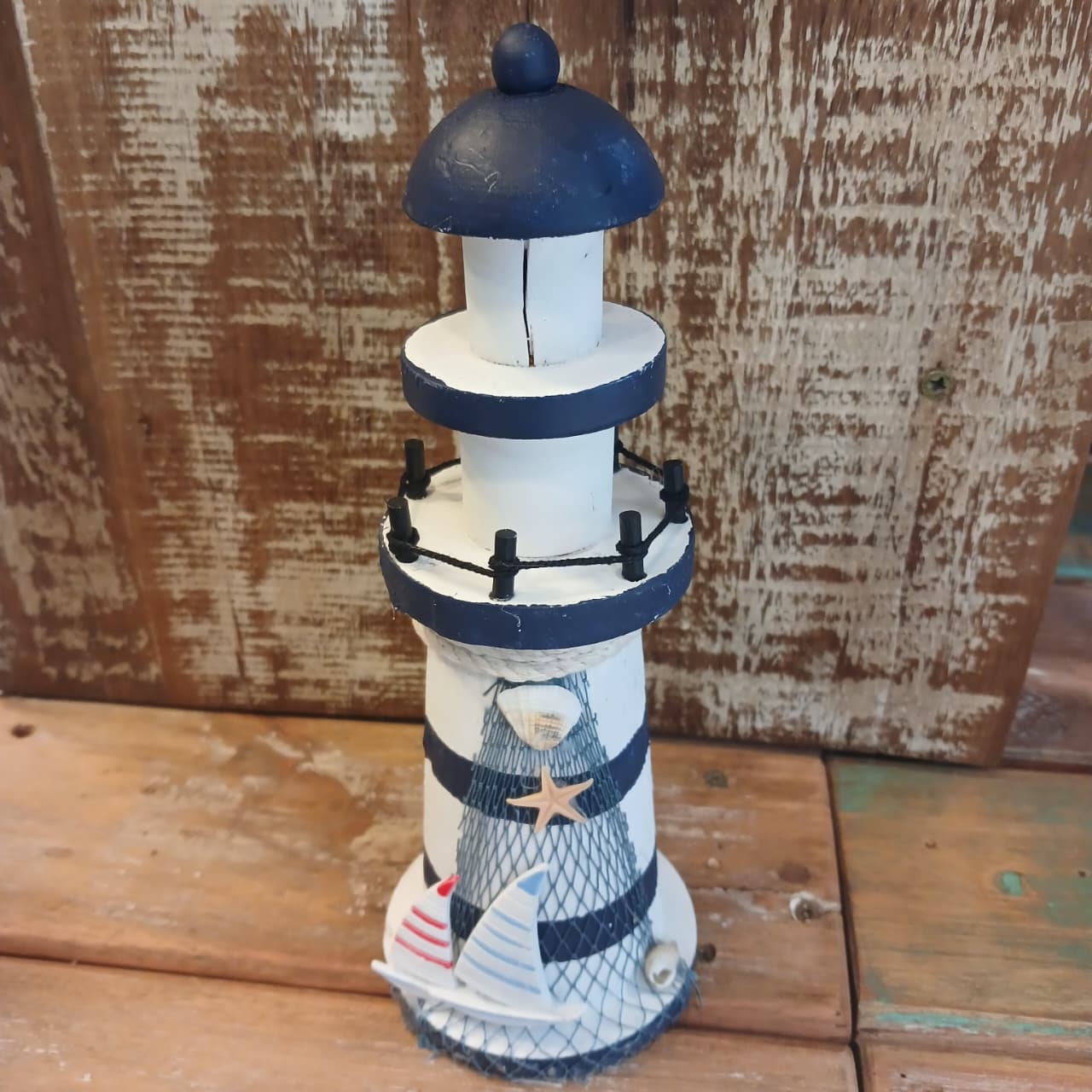 Farol decorativo madeira náutico 22 CM